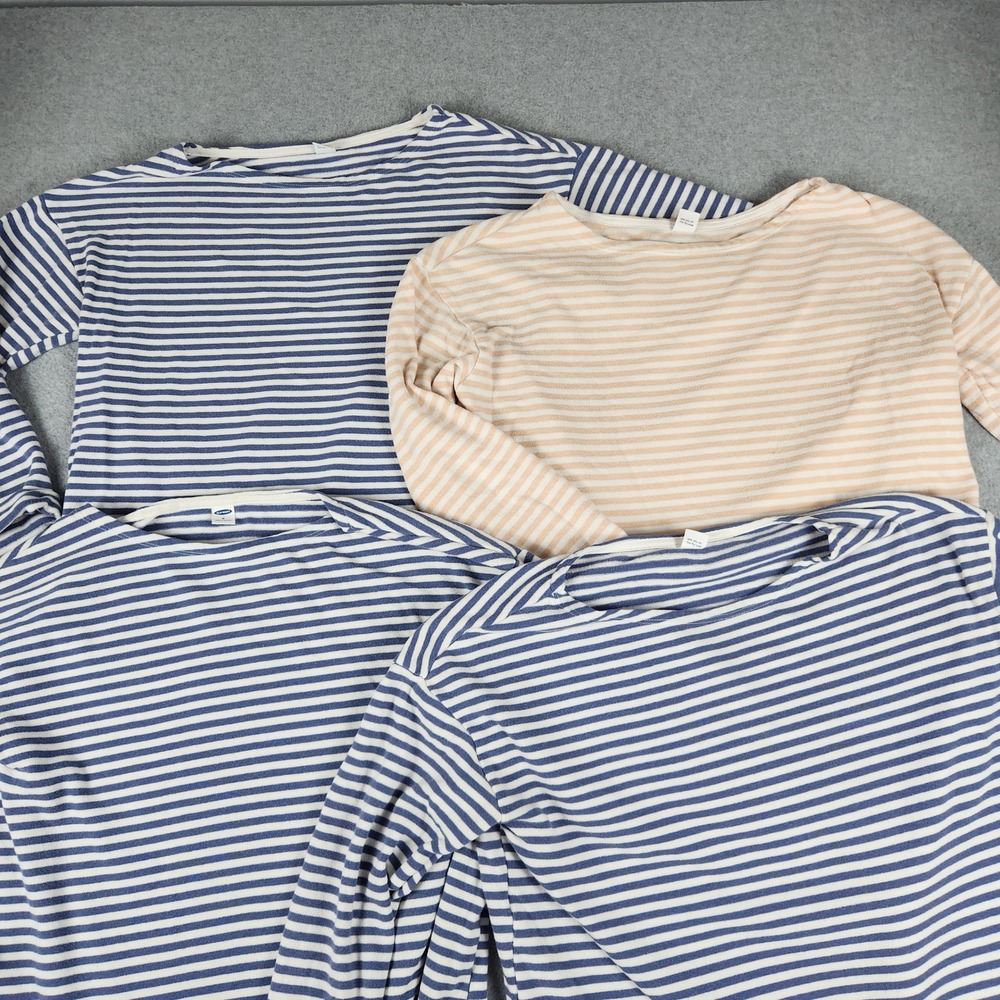 Old Navy Top Women's Medium Blue Orange Striped Long Sleeve Crew Neck Lot of 4